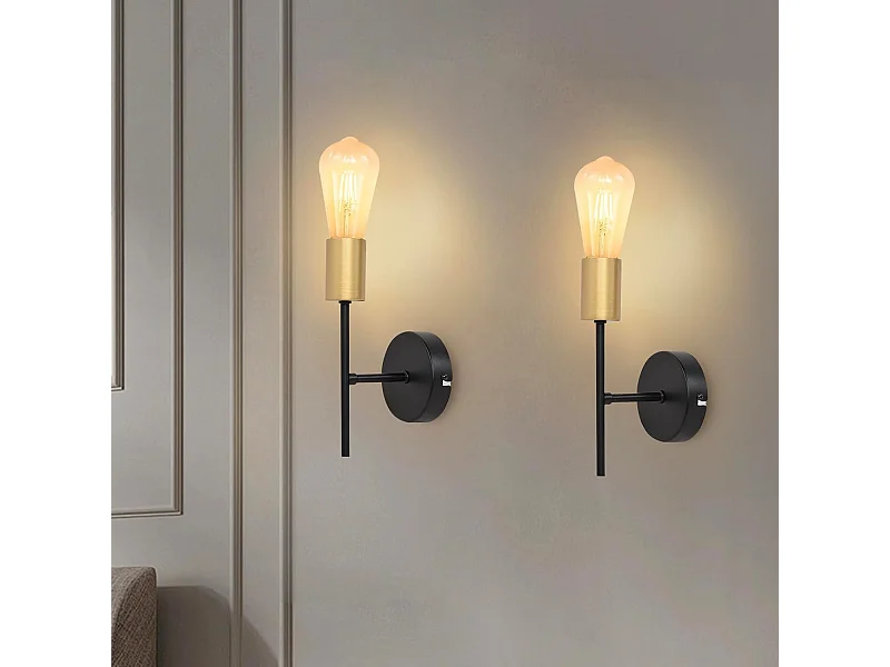 NETTLIFE Applique Murale Intérieur Vintage E27 Industriel 1 Ampoule Noir Rétro Métal 2 Pièces