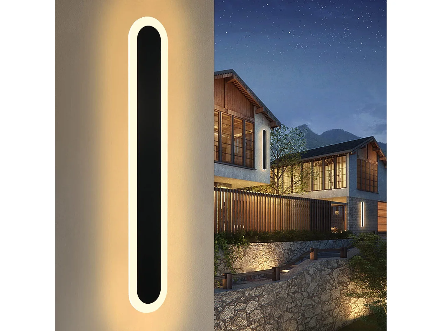 NETTLIFE, lámpara exterior LED para pared, exterior, de 100 cm, negro, Villa. Lámpara exterior IP65, a prueba de agua, moderna y larga, 21 W.