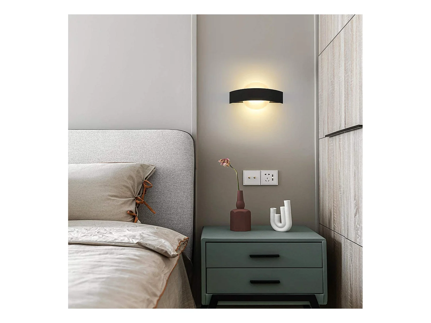 NETTLIFE Applique Murale LED Applique Couloir Intérieur 3000K Blanc Chaud Noir Lampe de Couloir Design Moderne Acrylique Lampe de Lit 6W