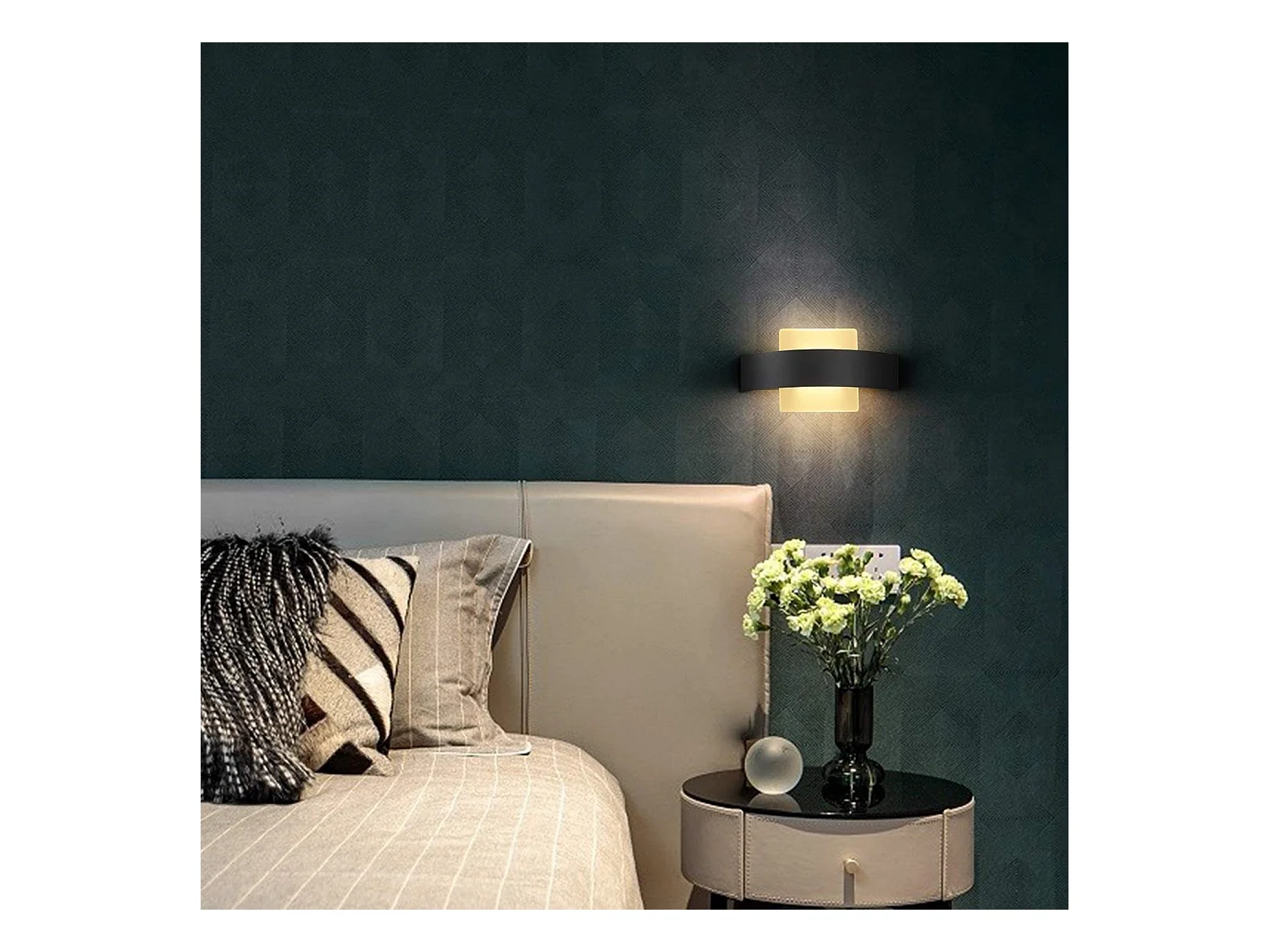 NETTLIFE Applique Murale LED Applique Couloir Intérieur 3000K Blanc Chaud Noir Lampe de Couloir Design Moderne Acrylique Lampe de Lit 6W