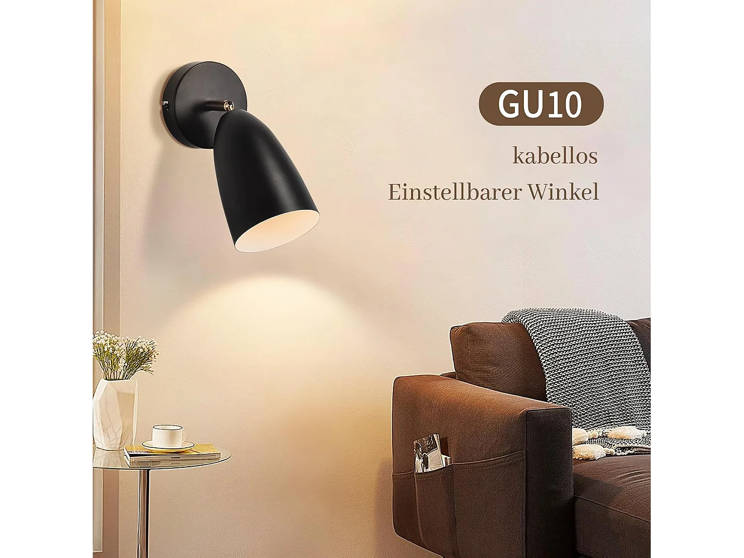 NETTLIFE Inwendige zwarte muurapplikatie - Vintage muurspot voor retro slaapkamer, GU10 zonder gloeilamp