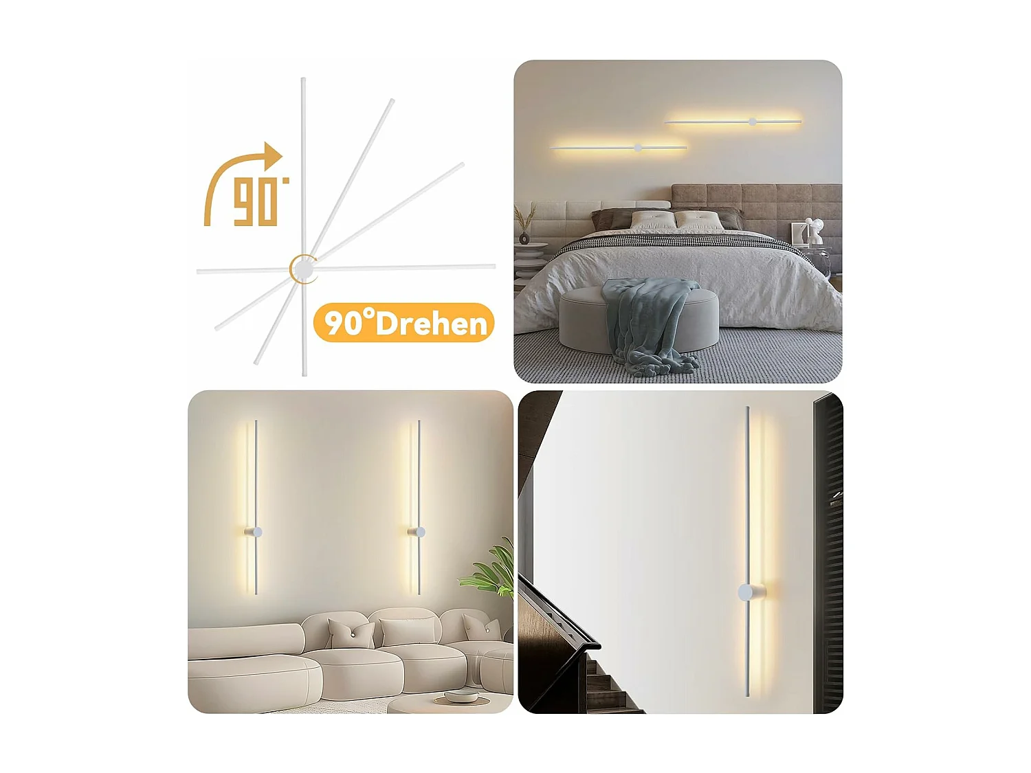 NETTLIFE applique murale LED applique intérieure moderne 100 cm blanc chaud 3000 K orientable
