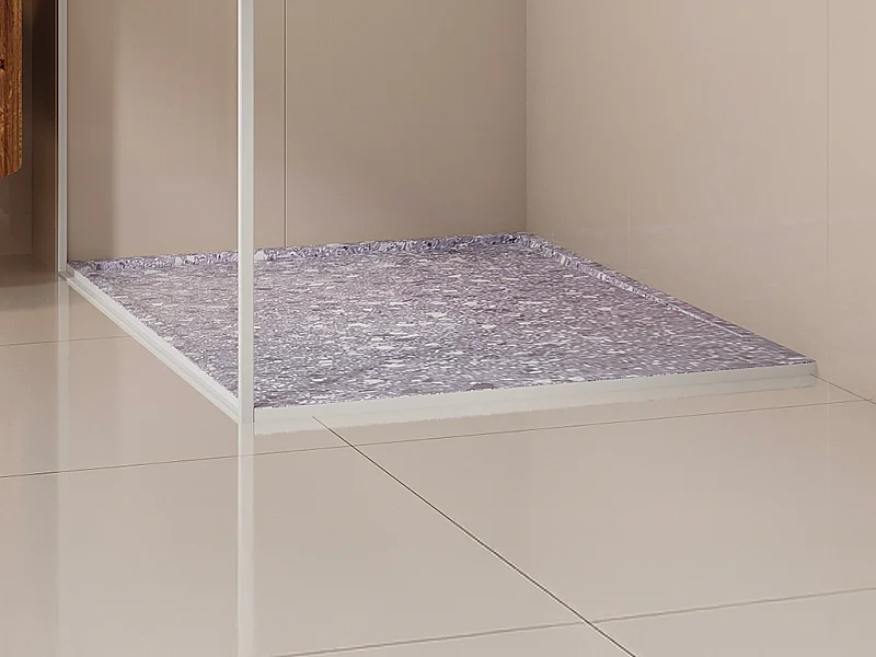 Receveur de douche extra plat à poser ou à encastrer recoupable en résine SMC - Effet Terrazzo gris - 120 x 90 cm - LYROSA