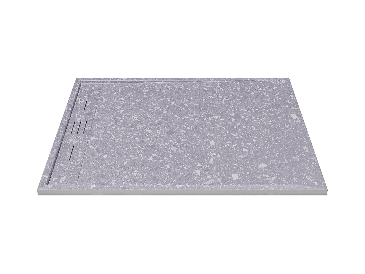 Plato de ducha extraplano de resina SMC, recortable para instalar sobre el suelo o encastrado - Efecto Terrazzo gris - 120 x 90 cm - LYROSA
