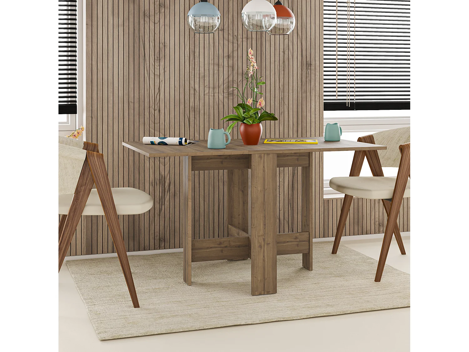 Decortie Chêne Foncé 76x130x73.4cm Table à manger pliante pour 4 personnes, panneau de particules, rectangulaire, Artemio