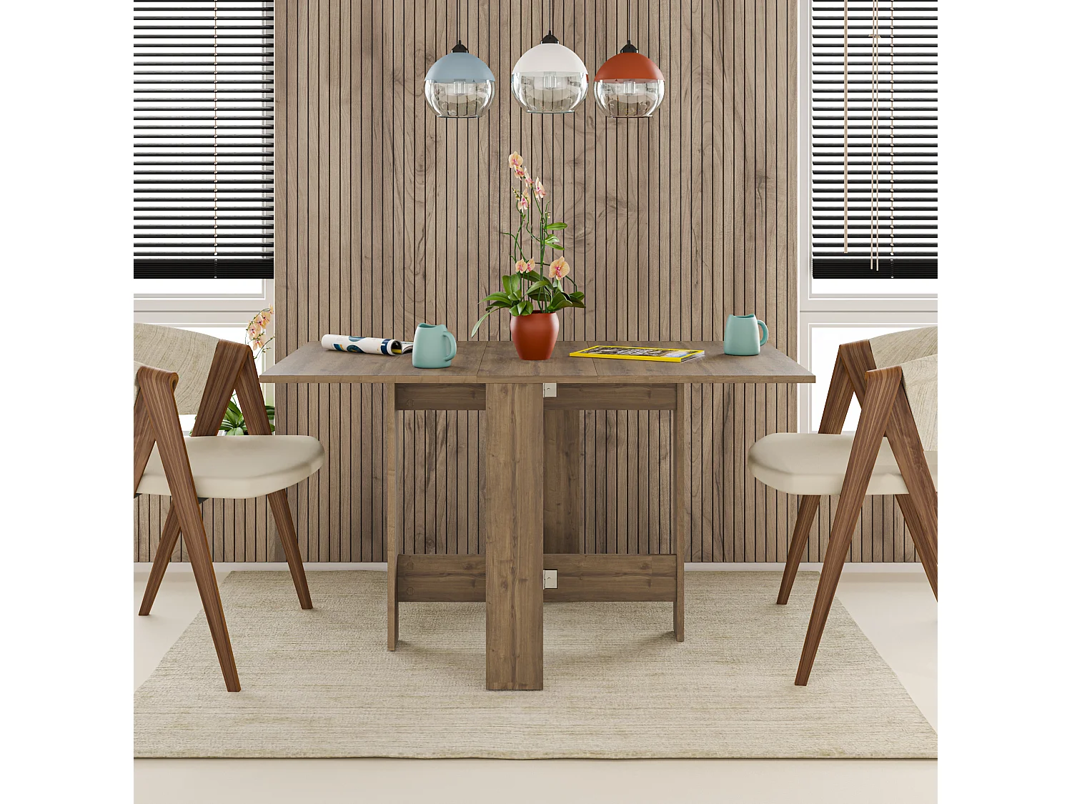 Decortie Chêne Foncé 76x130x73.4cm Table à manger pliante pour 4 personnes, panneau de particules, rectangulaire, Artemio