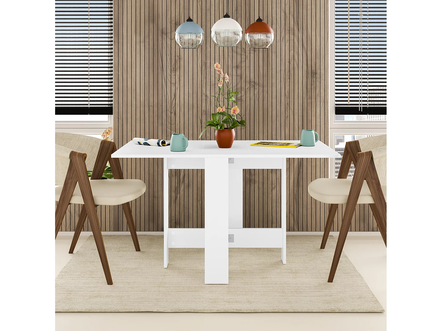 Decortie Blanc 76x130x73.4cm Table à manger pliante pour 4 personnes, panneau de particules, rectangulaire, Artemio