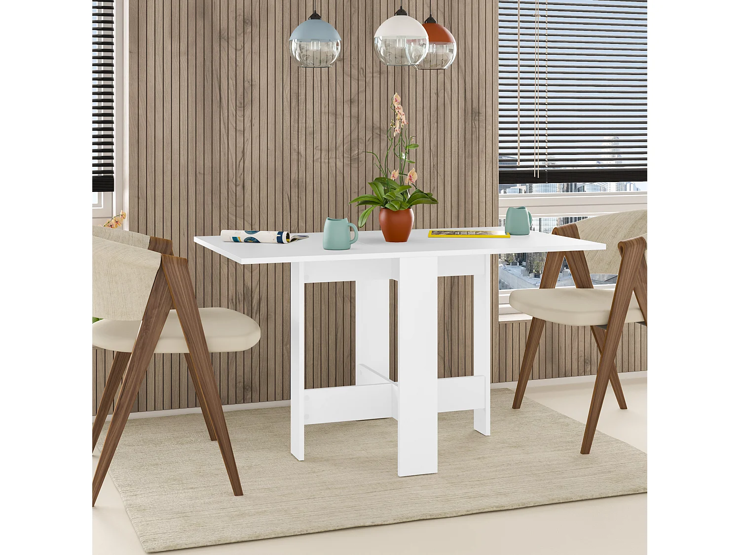 Decortie Blanc 76x130x73.4cm Table à manger pliante pour 4 personnes, panneau de particules, rectangulaire, Artemio