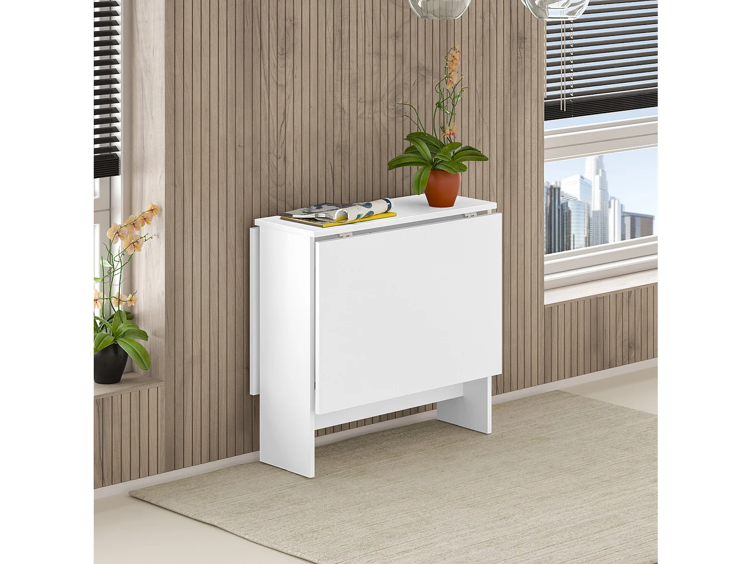 Decortie Blanc 76x130x73.4cm Table à manger pliante pour 4 personnes, panneau de particules, rectangulaire, Artemio