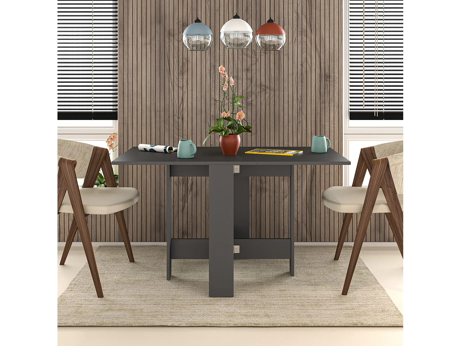 Decortie Gris Anthracite 76x130x73.4cm Table à manger pliante pour 4 personnes, panneau de particules, rectangulaire, Artemio