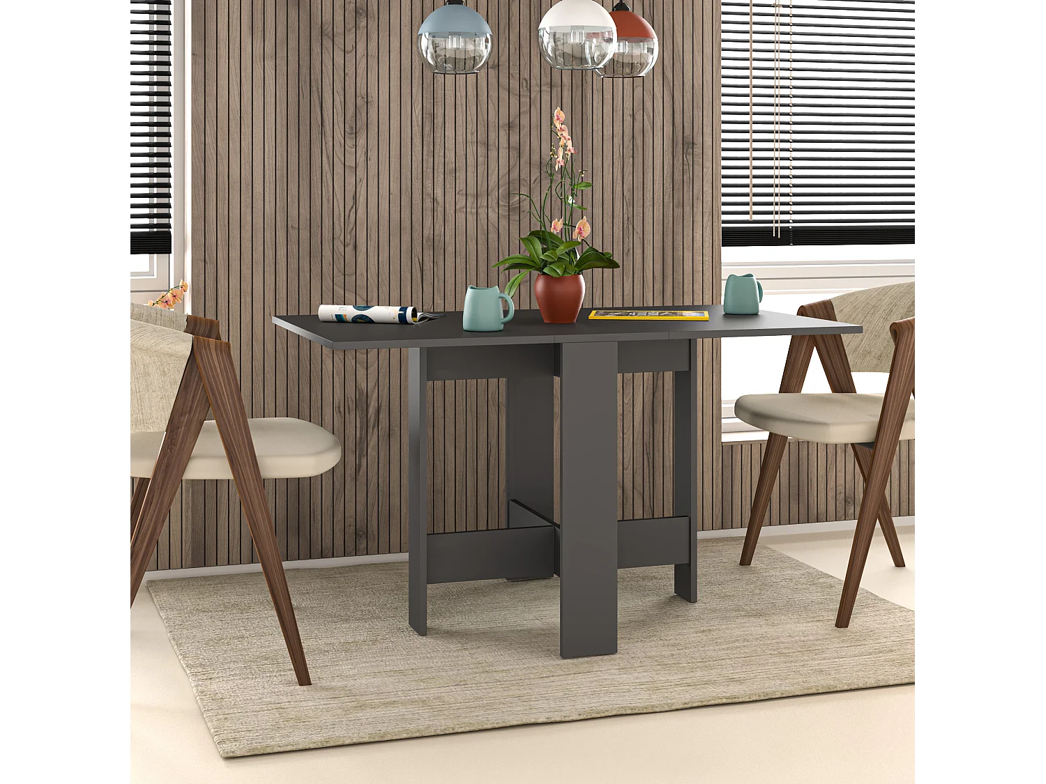 Decortie Gris Anthracite 76x130x73.4cm Table à manger pliante pour 4 personnes, panneau de particules, rectangulaire, Artemio