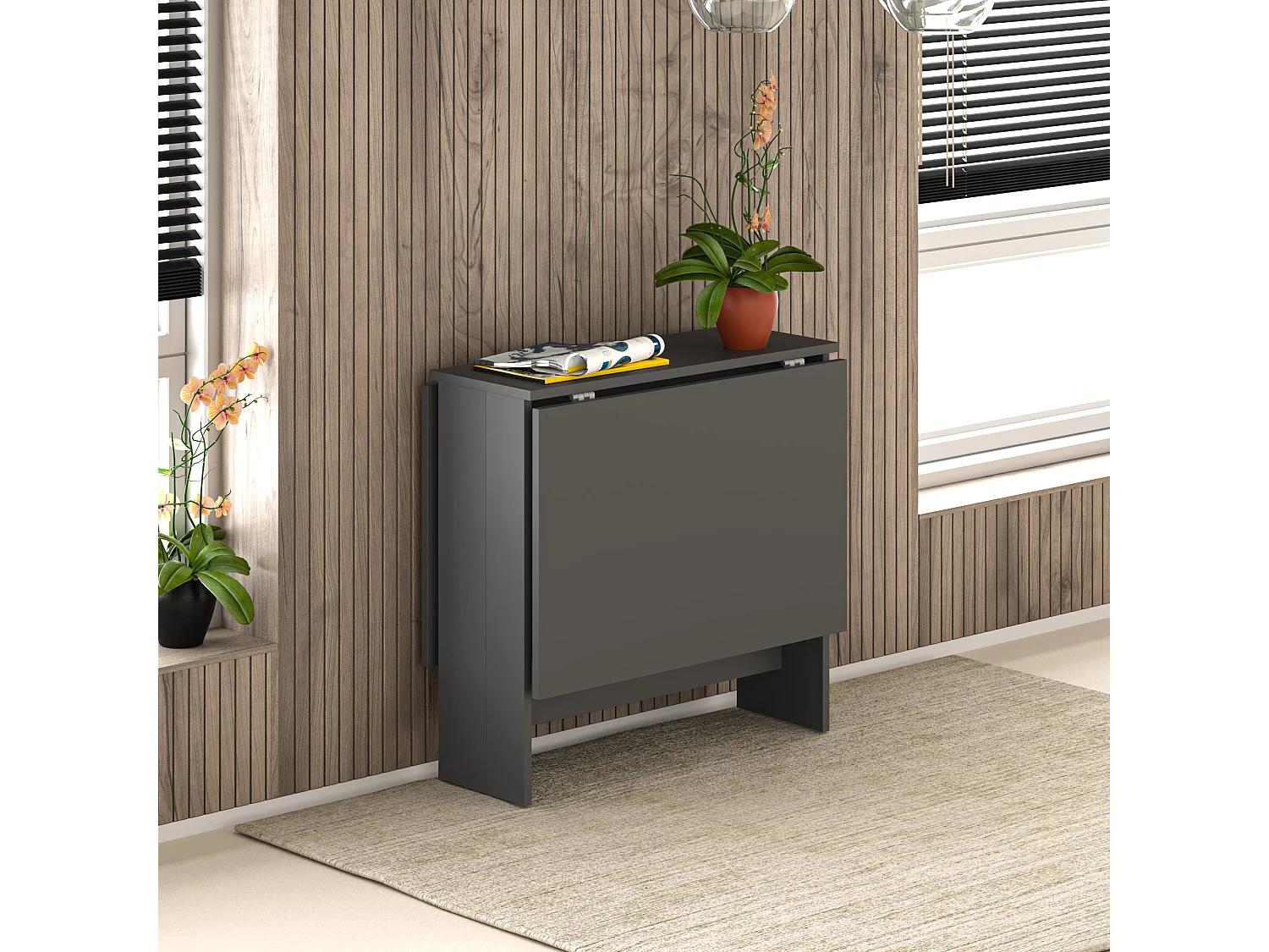 Decortie Gris Anthracite 76x130x73.4cm Table à manger pliante pour 4 personnes, panneau de particules, rectangulaire, Artemio