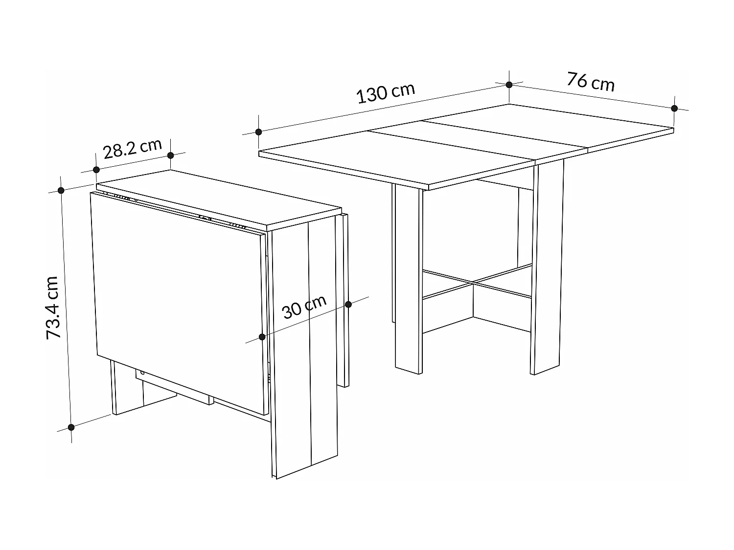 Decortie Gris Anthracite 76x130x73.4cm Table à manger pliante pour 4 personnes, panneau de particules, rectangulaire, Artemio