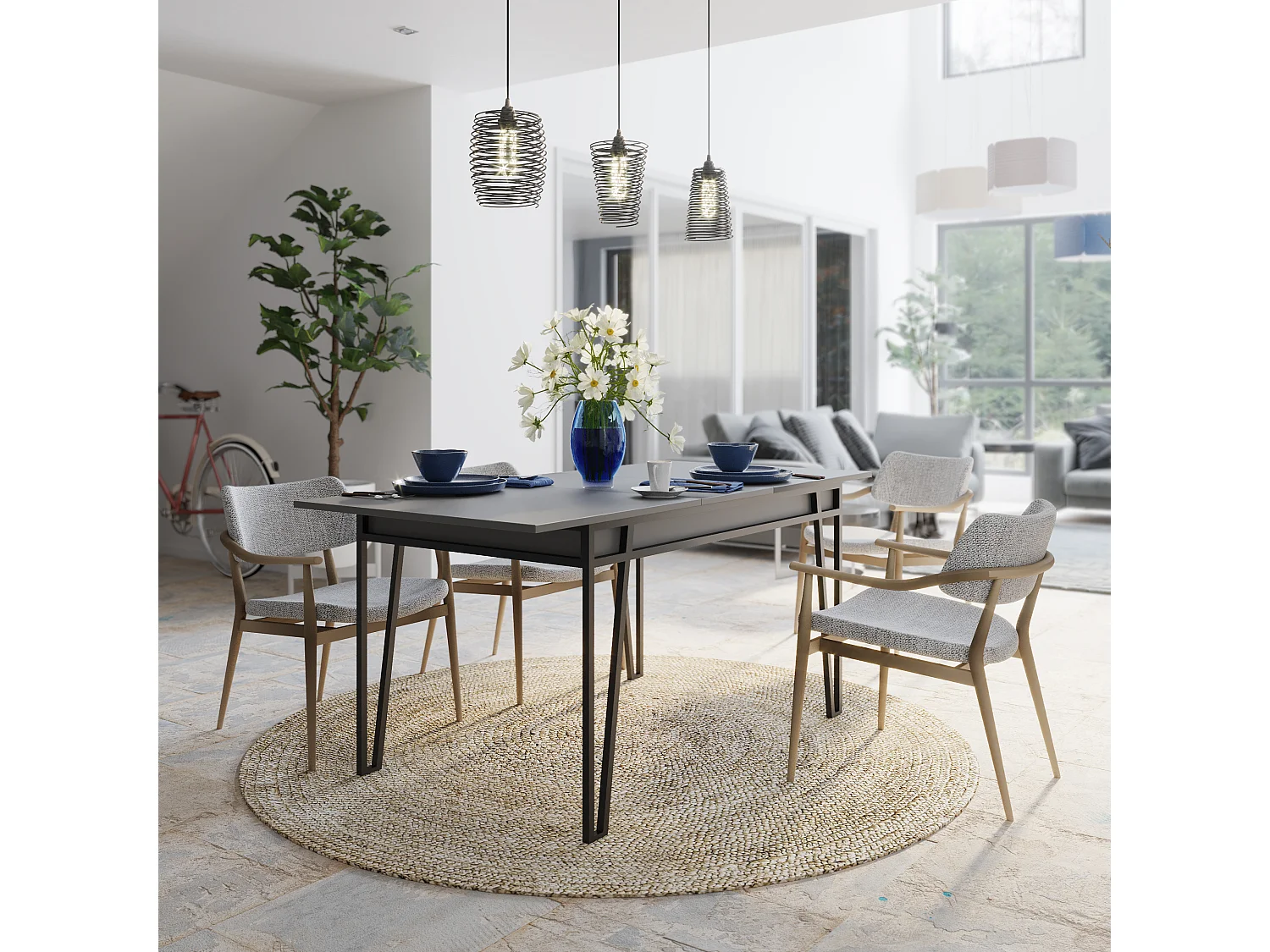 Decortie Antraciet Grijs 80x132x76cm Eettafel voor 6 Personen Spaanplaat, Metaal Rechthoekige Keukentafel Pal