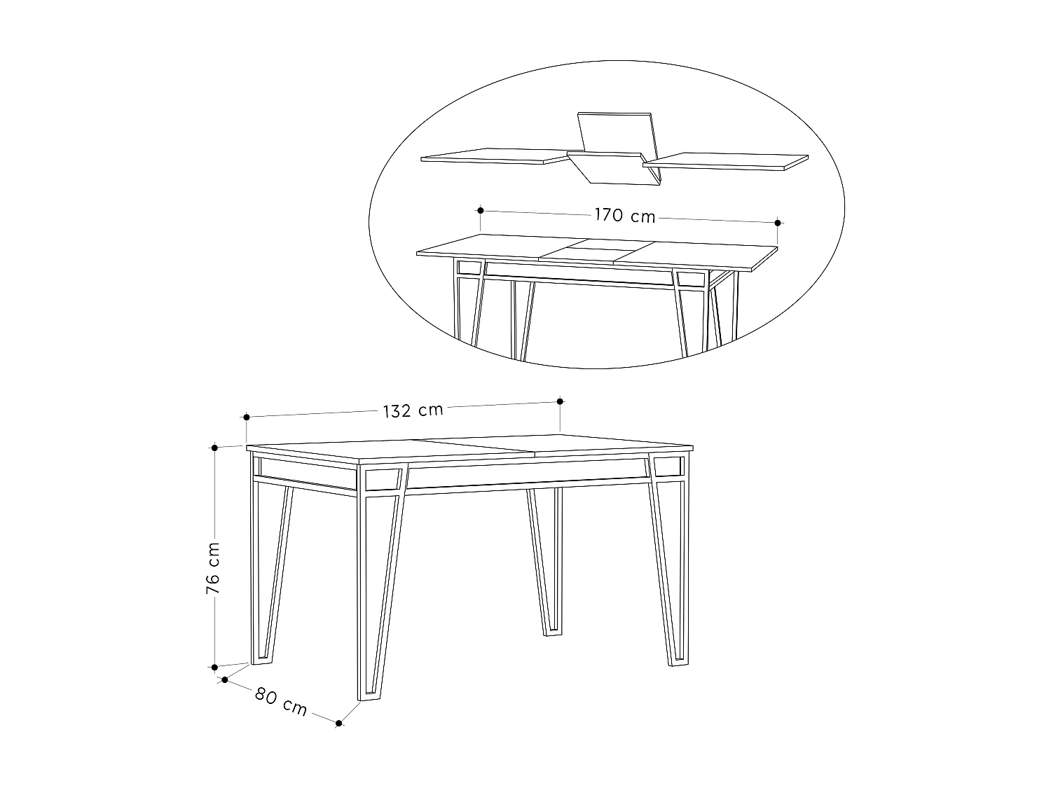Decortie Antraciet Grijs 80x132x76cm Eettafel voor 6 Personen Spaanplaat, Metaal Rechthoekige Keukentafel Pal