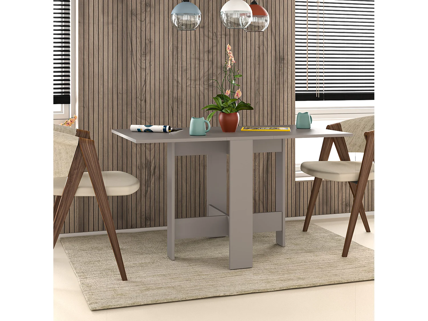 Decortie Mocha Gris 76x130x73.4cm Table à manger pliante pour 4 personnes, panneau de particules, rectangulaire, Artemio