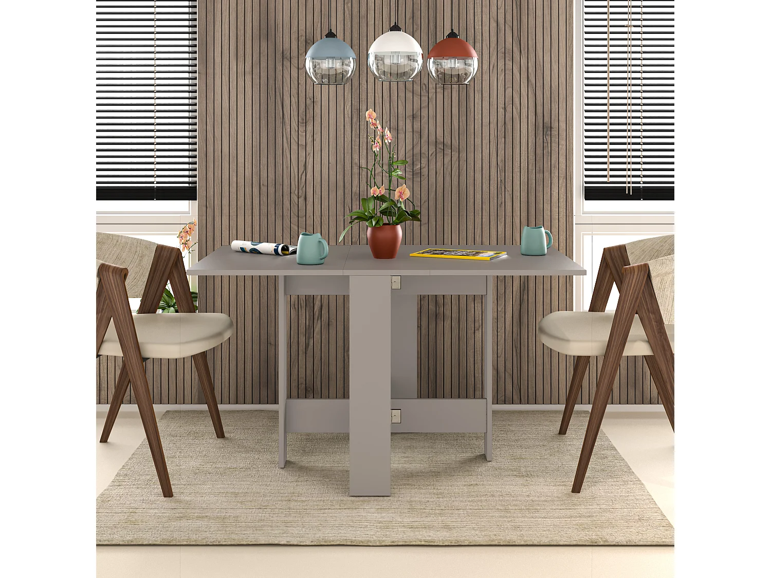 Decortie Mocha Gris 76x130x73.4cm Table à manger pliante pour 4 personnes, panneau de particules, rectangulaire, Artemio