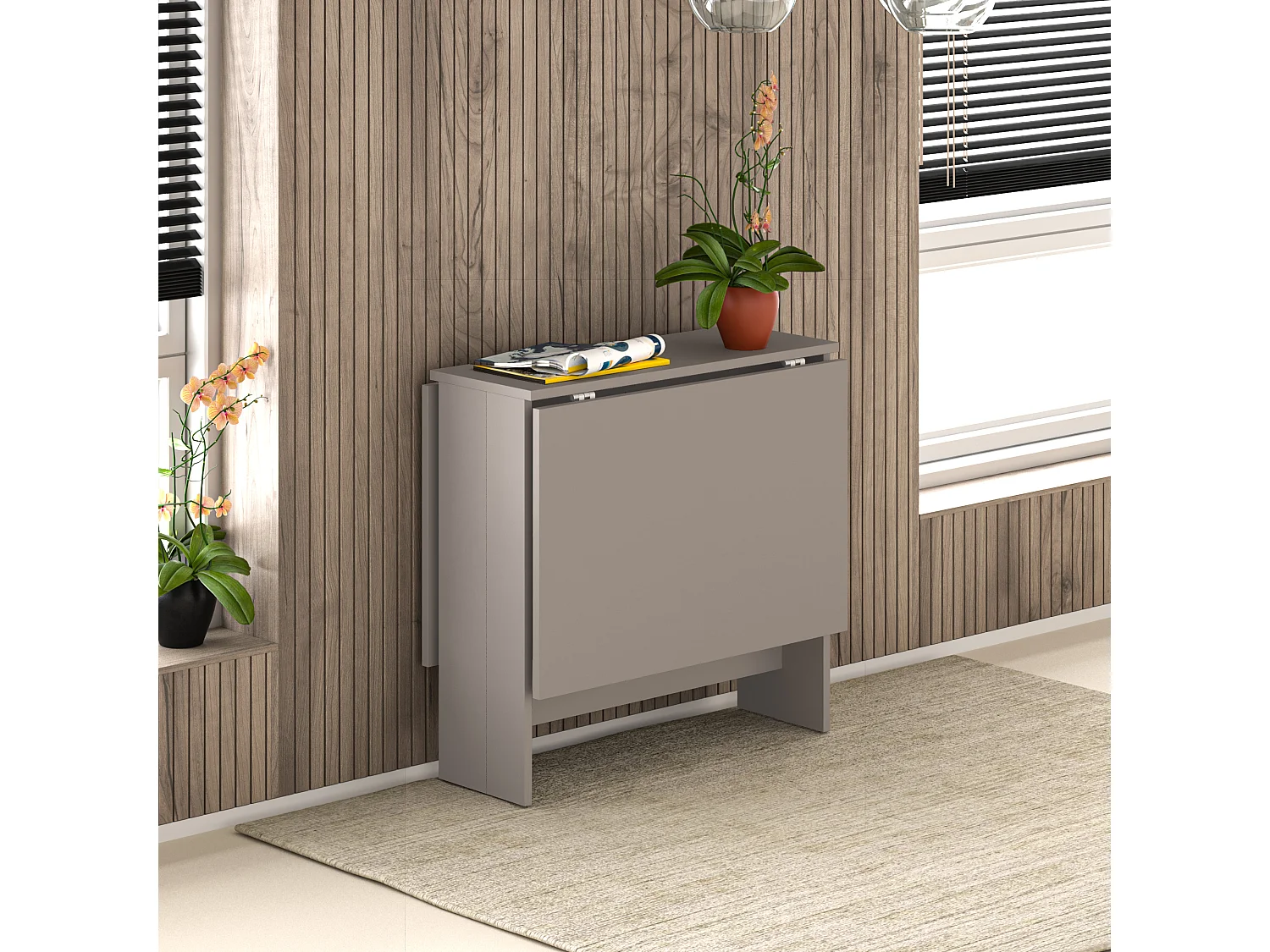 Decortie Mocha Gris 76x130x73.4cm Table à manger pliante pour 4 personnes, panneau de particules, rectangulaire, Artemio