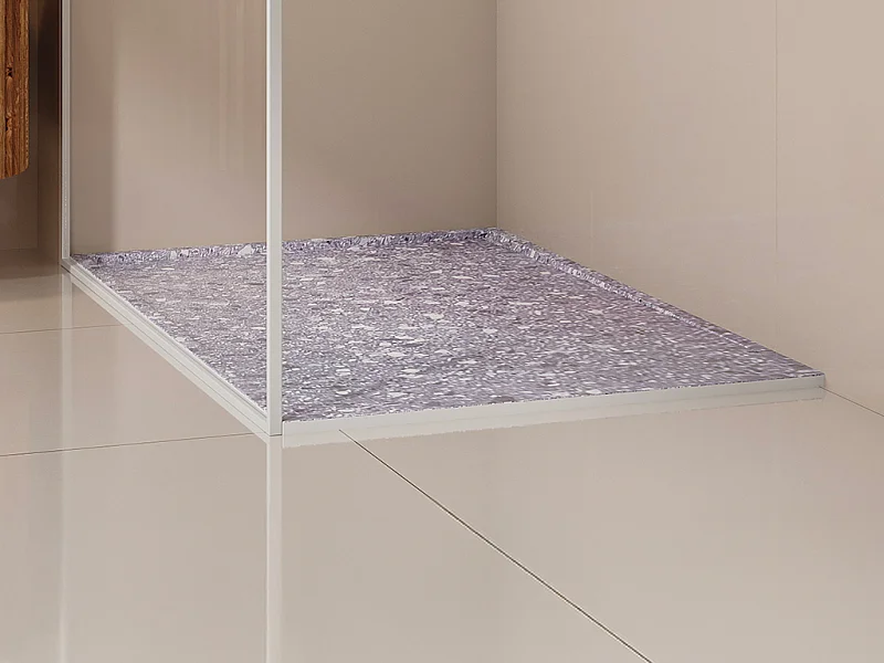 Receveur de douche extra plat à poser ou à encastrer recoupable en résine SMC - Effet Terrazzo gris - 140 x 90 cm - LYROSA