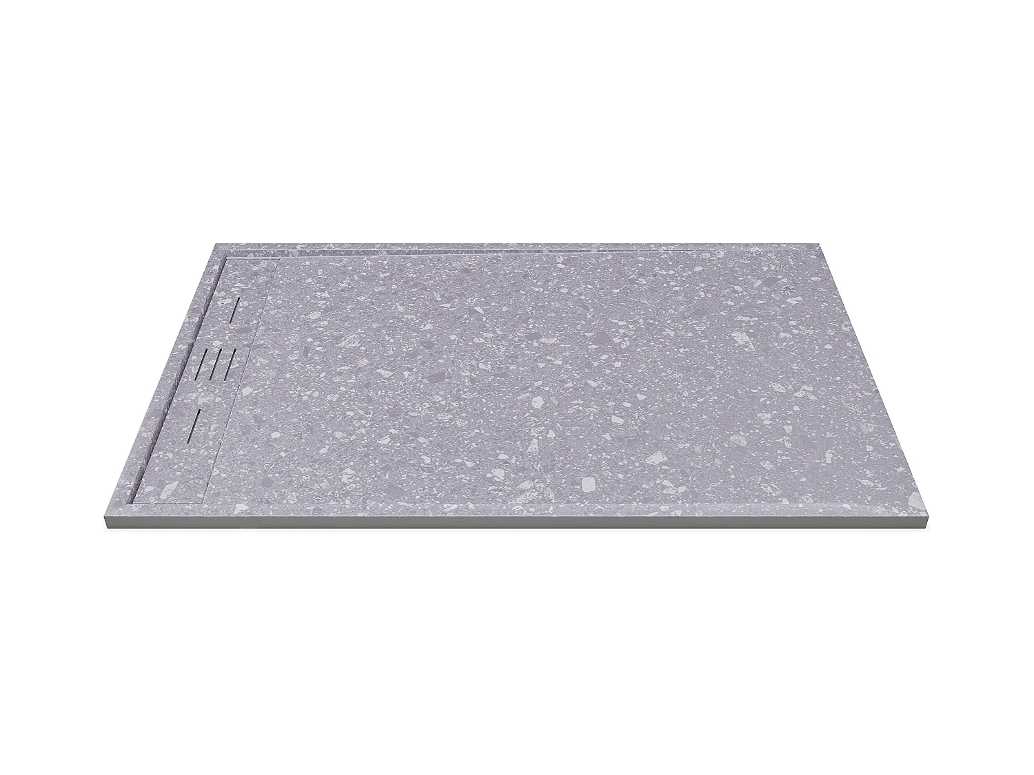 Plato de ducha extraplano de resina SMC, recortable para instalar sobre el suelo o encastrado - Efecto Terrazzo gris - 140 x 90 cm - LYROSA