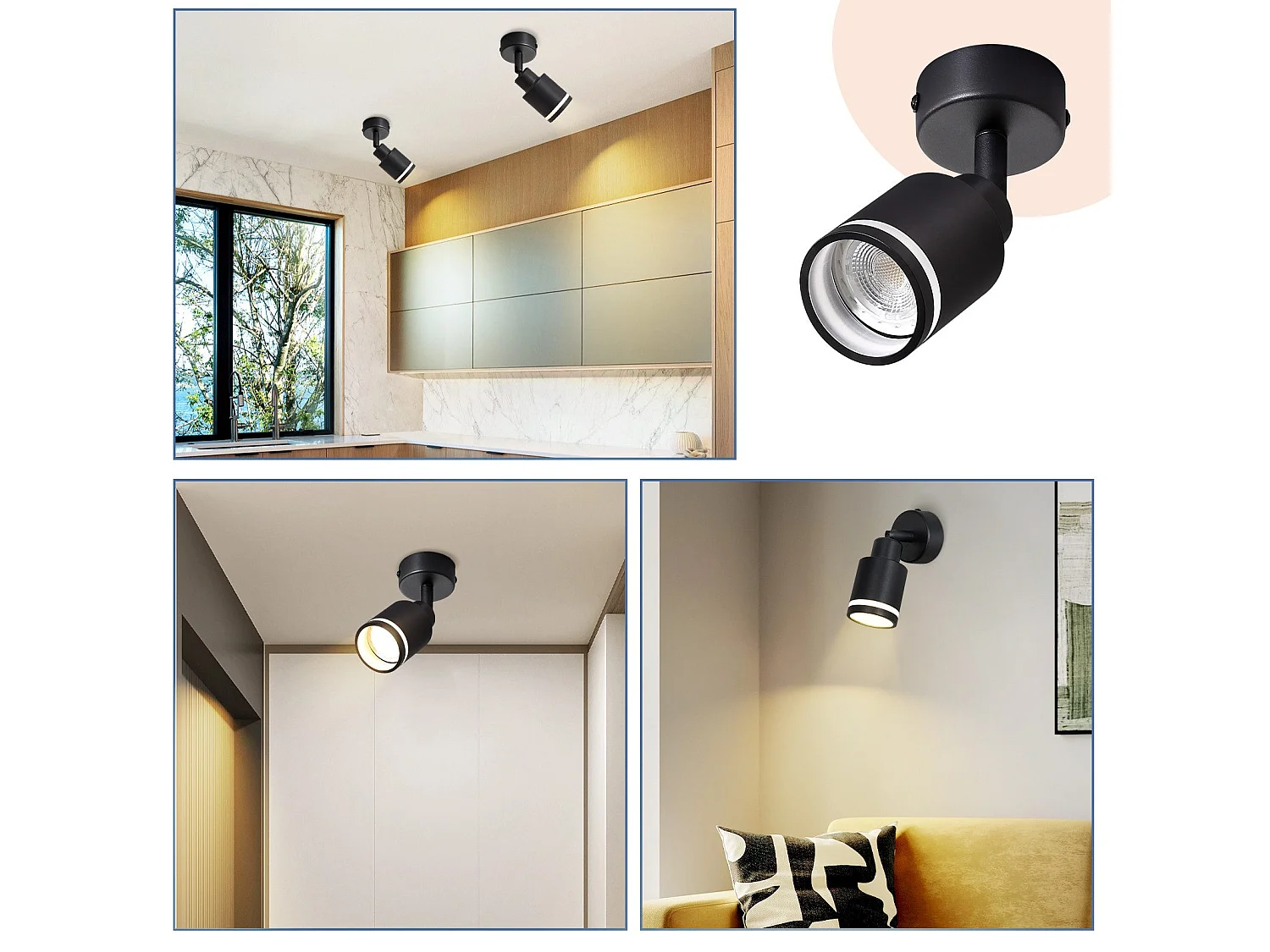 NETTLIFE Opbouwspot GU10 Fitting 1-Lichts cilinder Zwart Moderne Plafondlamp L 6cm  355° kantelbaar Plafondspot voor Woonkamer Slaafkamer Gang Zonder Lichtborn