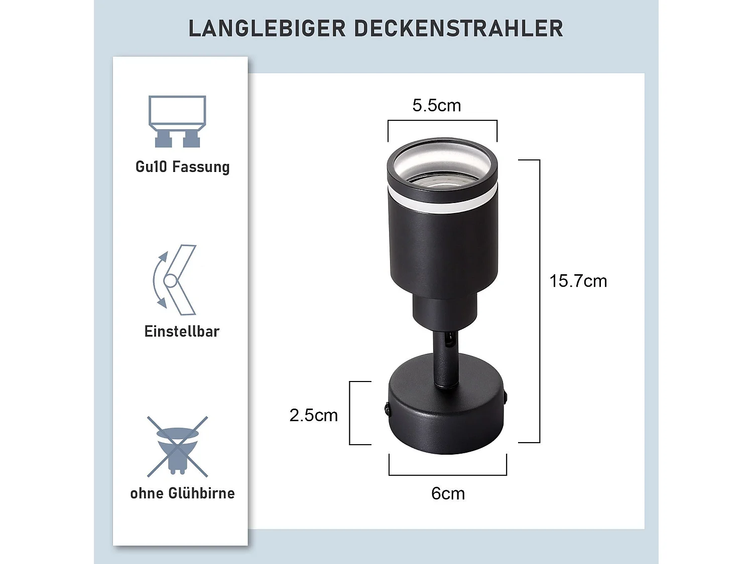 NETTLIFE Spot de plafond noir plafonnier moderne 1 ampoule orientables en métal GU10