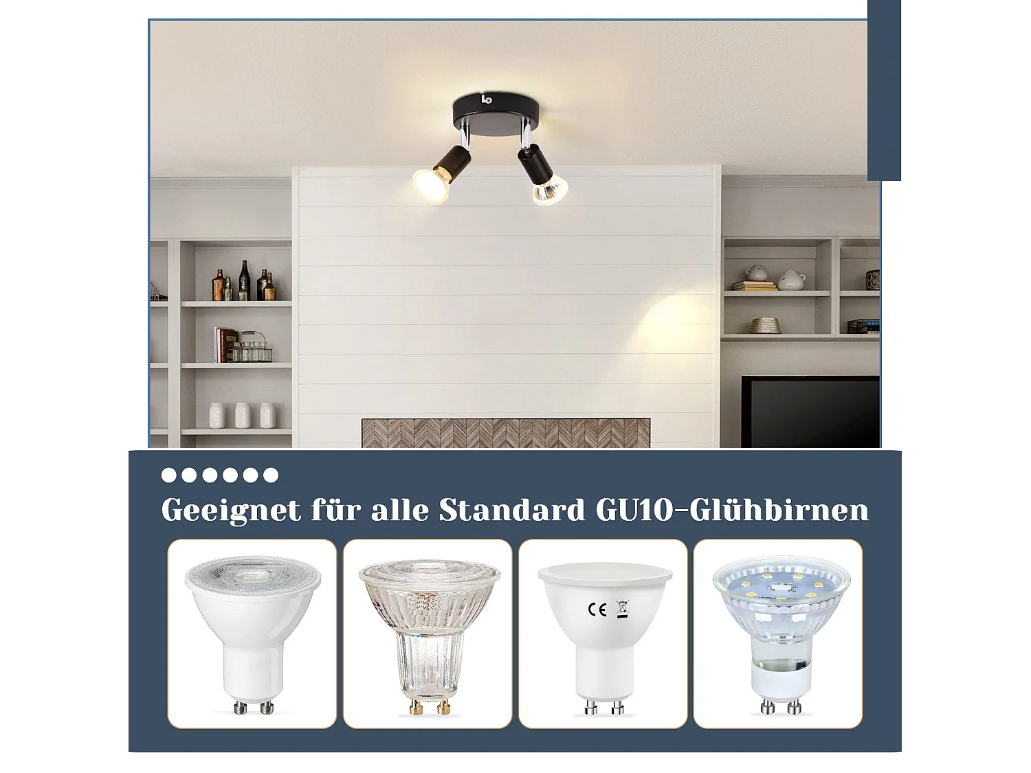 NETTLIFE Lampa sufitowa LED GU10 - 2 nowoczesne okrągłe reflektory sufitowe 350° Reflektory sufitowe do kuchni, przedpokoju, sypialni, salonu - bez żarówki, czarny