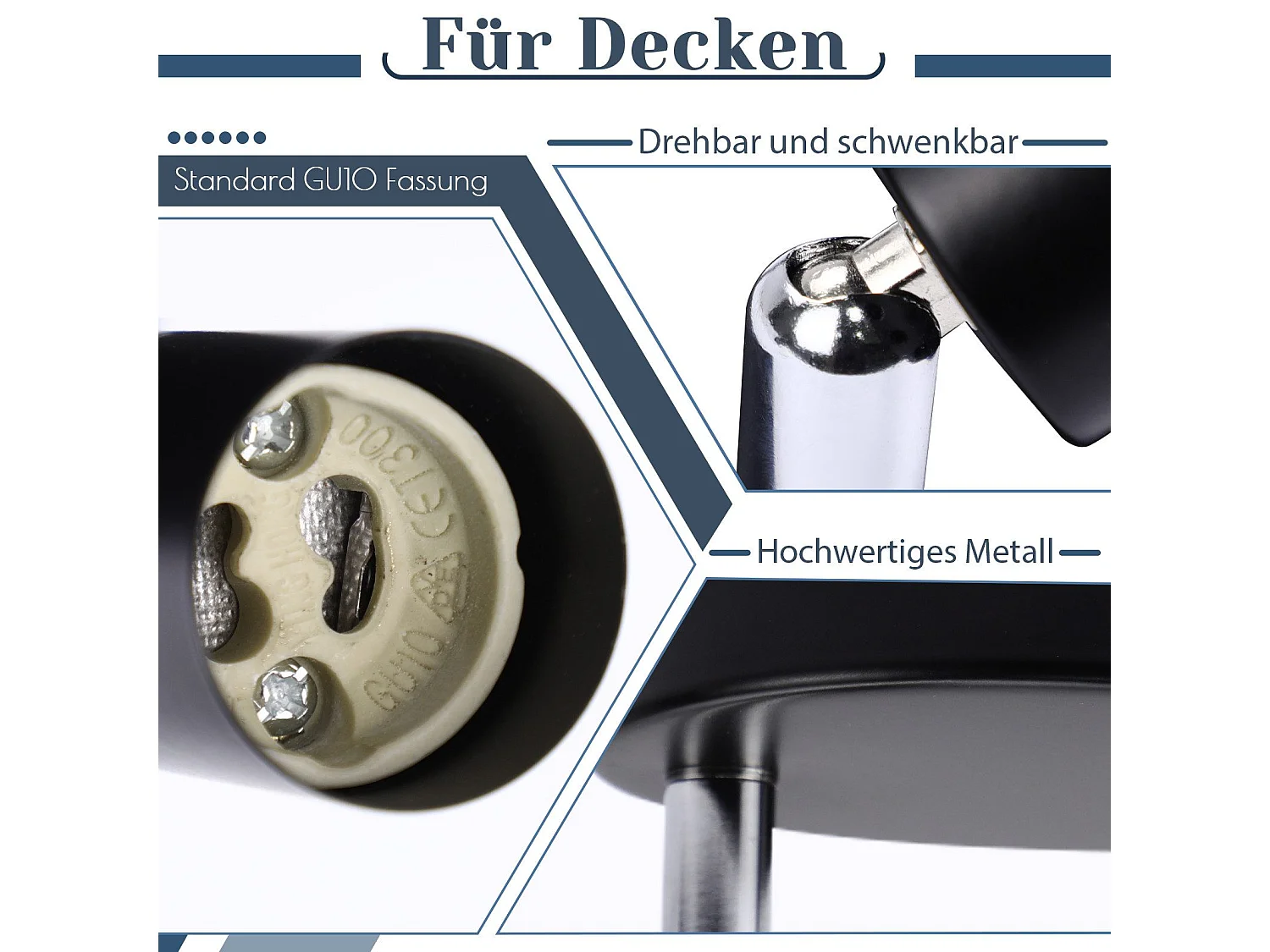 NETTLIFE Lampa sufitowa LED GU10 - 2 nowoczesne okrągłe reflektory sufitowe 350° Reflektory sufitowe do kuchni, przedpokoju, sypialni, salonu - bez żarówki, czarny