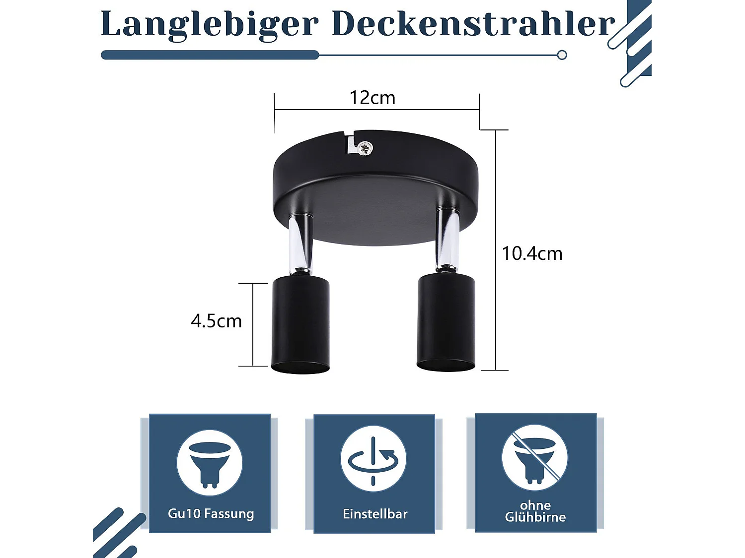 NETTLIFE Lampa sufitowa LED GU10 - 2 nowoczesne okrągłe reflektory sufitowe 350° Reflektory sufitowe do kuchni, przedpokoju, sypialni, salonu - bez żarówki, czarny