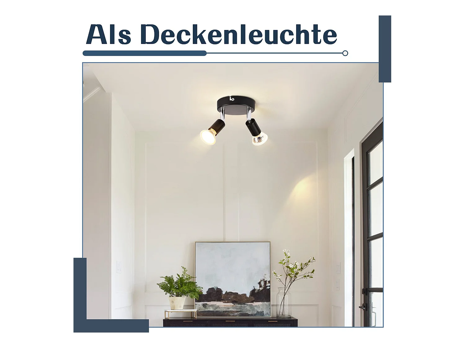 NETTLIFE Lampa sufitowa LED GU10 - 2 nowoczesne okrągłe reflektory sufitowe 350° Reflektory sufitowe do kuchni, przedpokoju, sypialni, salonu - bez żarówki, czarny