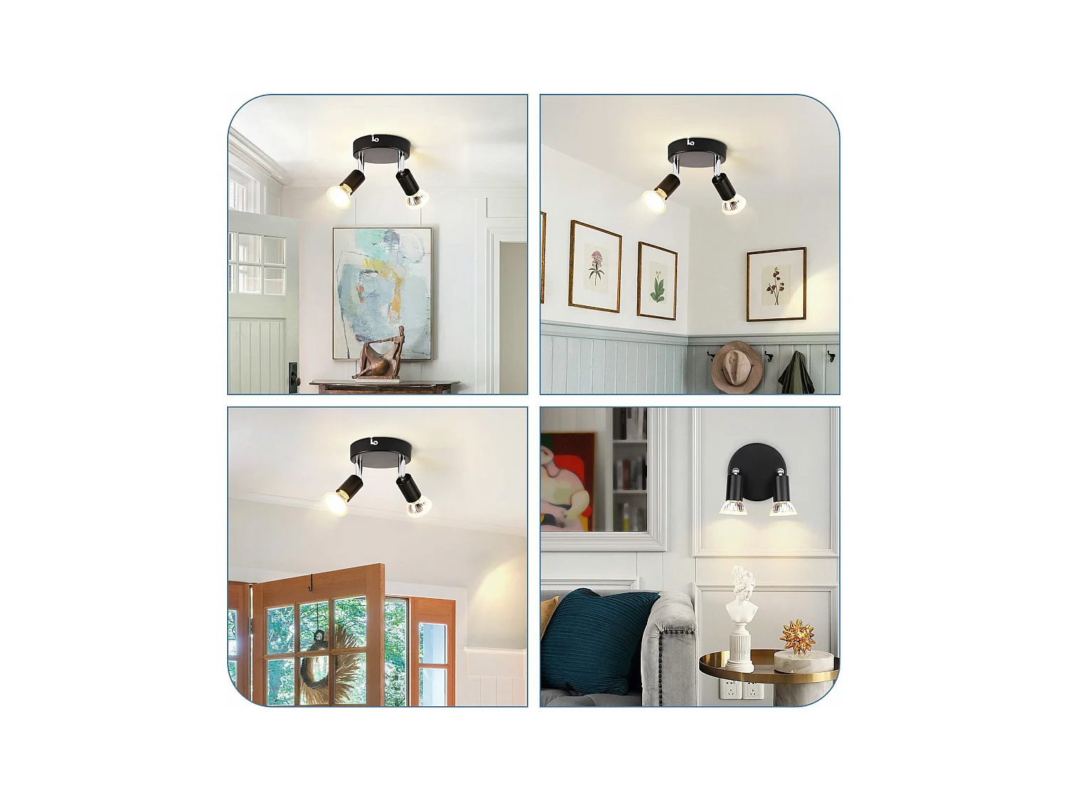 NETTLIFE Lampa sufitowa LED GU10 - 2 nowoczesne okrągłe reflektory sufitowe 350° Reflektory sufitowe do kuchni, przedpokoju, sypialni, salonu - bez żarówki, czarny