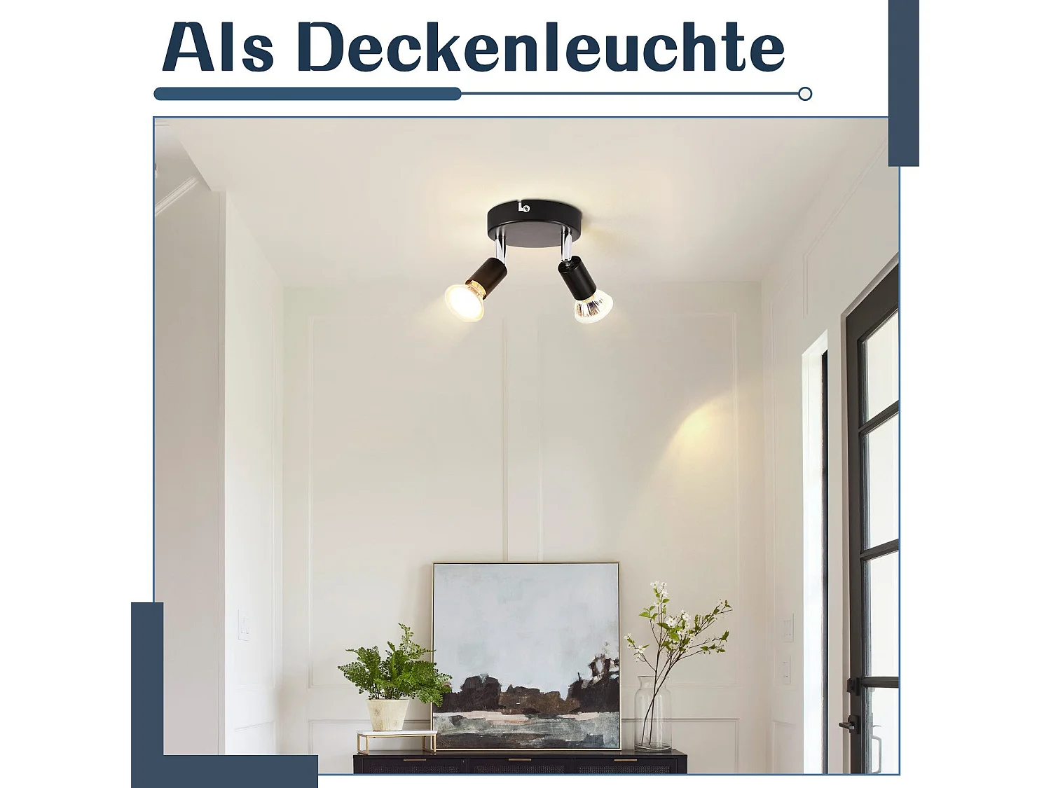 NETTLIFE Plafonnier LED GU10 -2 Spots de Plafond Ronde Moderne Spots de Plafond 350° pour Cuisines Couloir Chambre Salon - sans Ampoule Noir