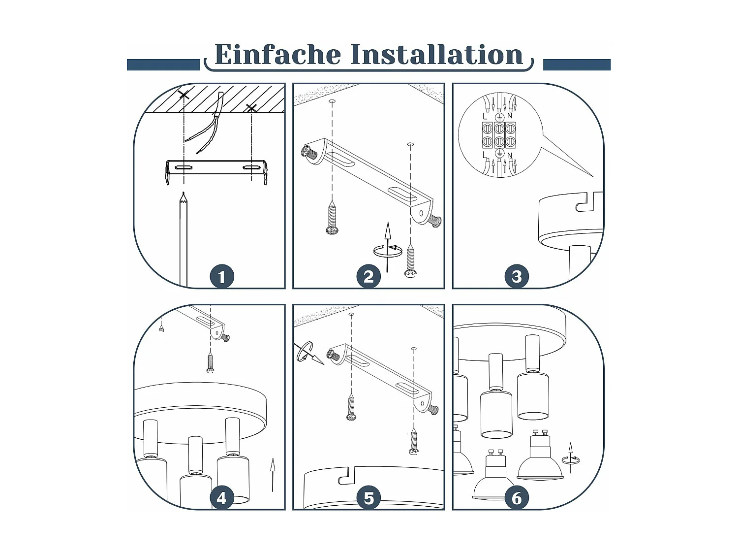 NETTLIFE Plafonnier LED GU10 -2 Spots de Plafond Ronde Moderne Spots de Plafond 350° pour Cuisines Couloir Chambre Salon - sans Ampoule Noir
