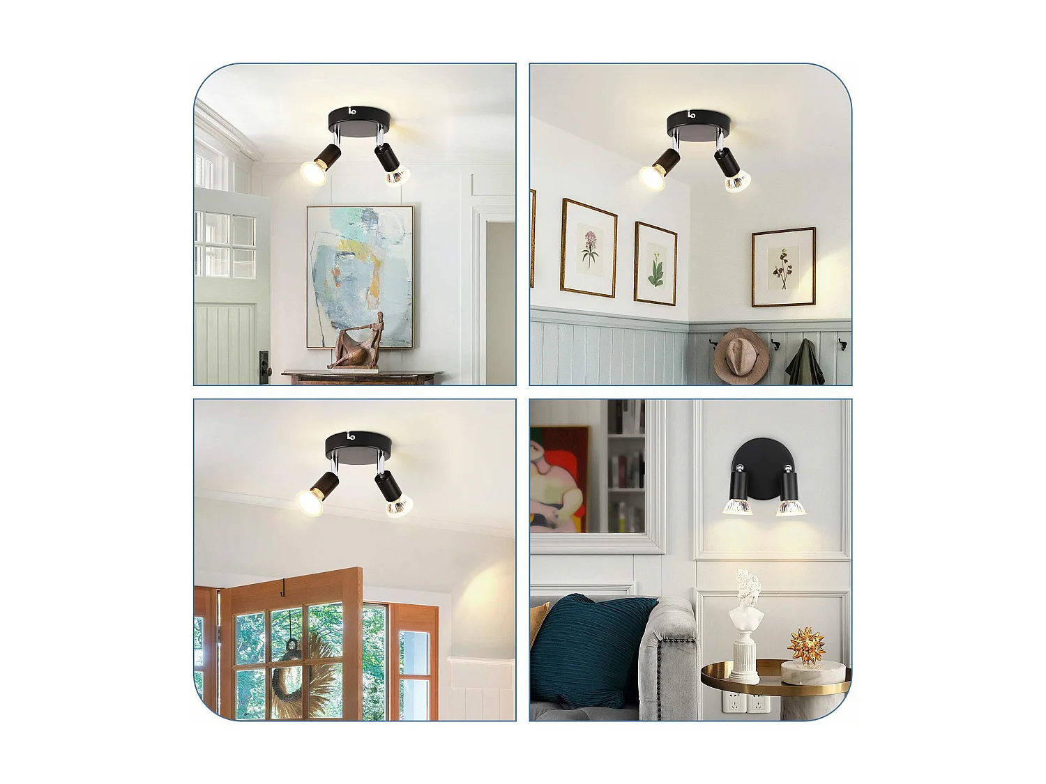 NETTLIFE Plafonnier LED GU10 -2 Spots de Plafond Ronde Moderne Spots de Plafond 350° pour Cuisines Couloir Chambre Salon - sans Ampoule Noir