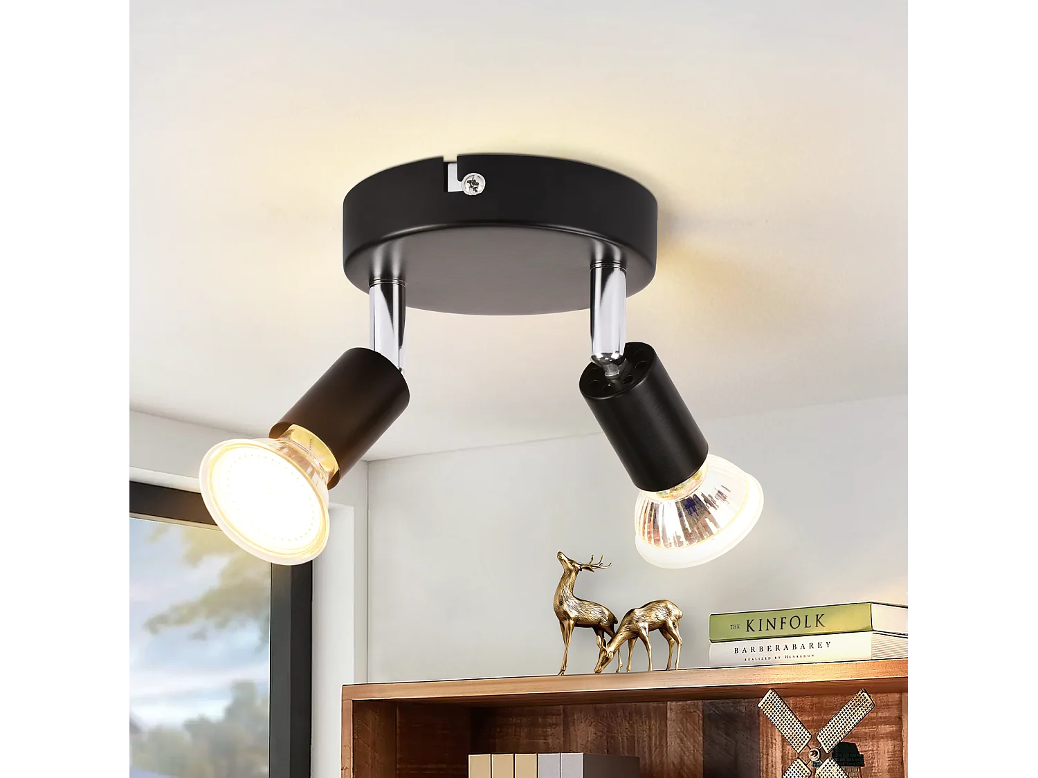 NETTLIFE Lampa sufitowa LED GU10 - 2 nowoczesne okrągłe reflektory sufitowe 350° Reflektory sufitowe do kuchni, przedpokoju, sypialni, salonu - bez żarówki, czarny