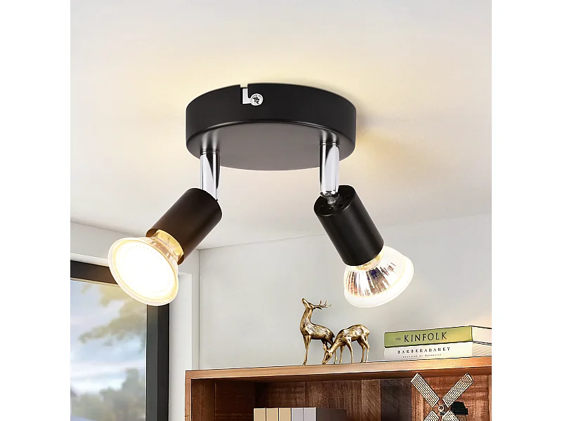 NETTLIFE Opbouwspot rond 2-Lichts zwart 350° Draaibaar Plafondspot Moderne Plafondlamp Max.25W GU10 Fitting voor Keuken Hal Woonkamer Slaafkamer zonder lamp L 12cm