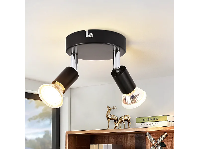 NETTLIFE Plafonnier LED GU10 -2 Spots de Plafond Ronde Moderne Spots de Plafond 350° pour Cuisines Couloir Chambre Salon - sans Ampoule Noir