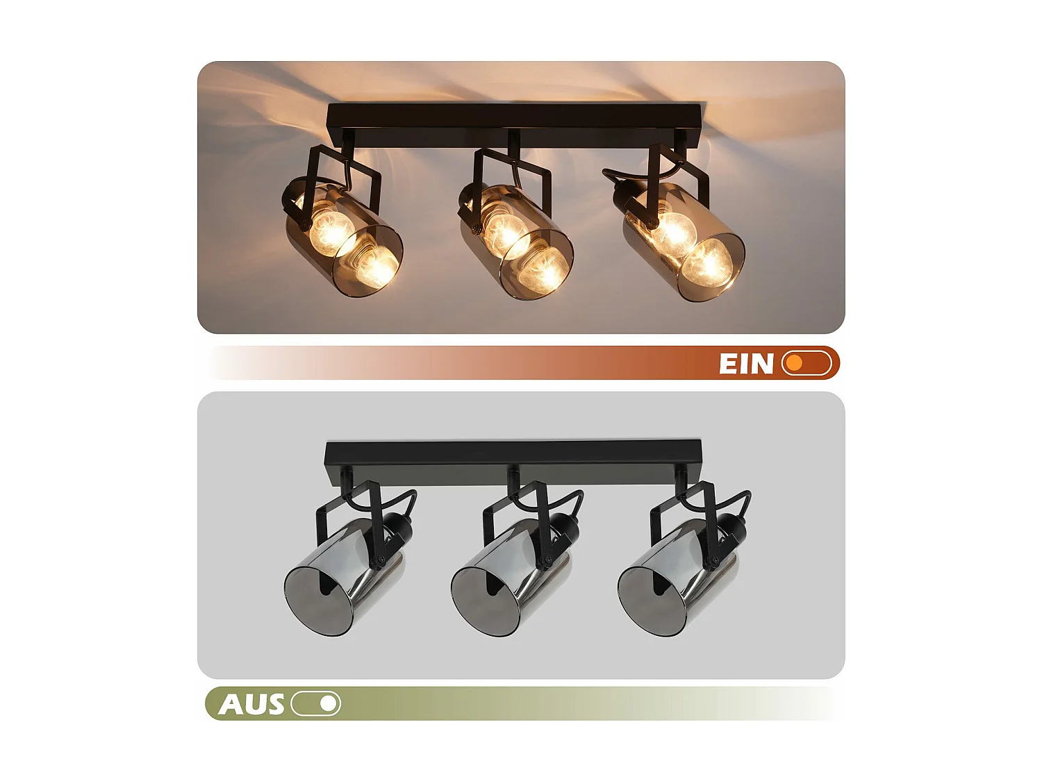 NETTLIFE Reflektor sufitowy Czarne reflektory sufitowe 3 żarówki z możliwością regulacji 350° Reflektory szklane E14