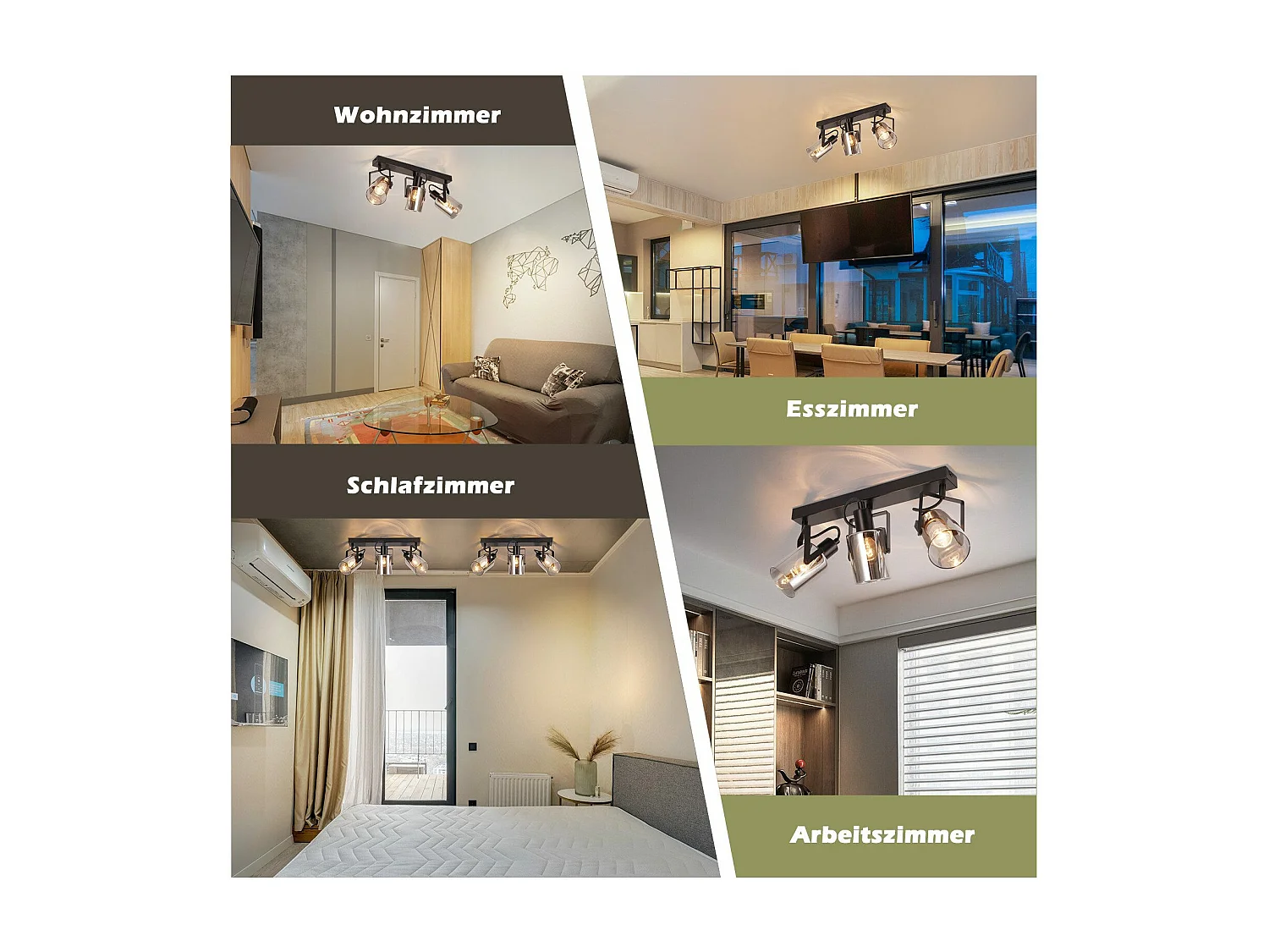 NETTLIFE Reflektor sufitowy Czarne reflektory sufitowe 3 żarówki z możliwością regulacji 350° Reflektory szklane E14