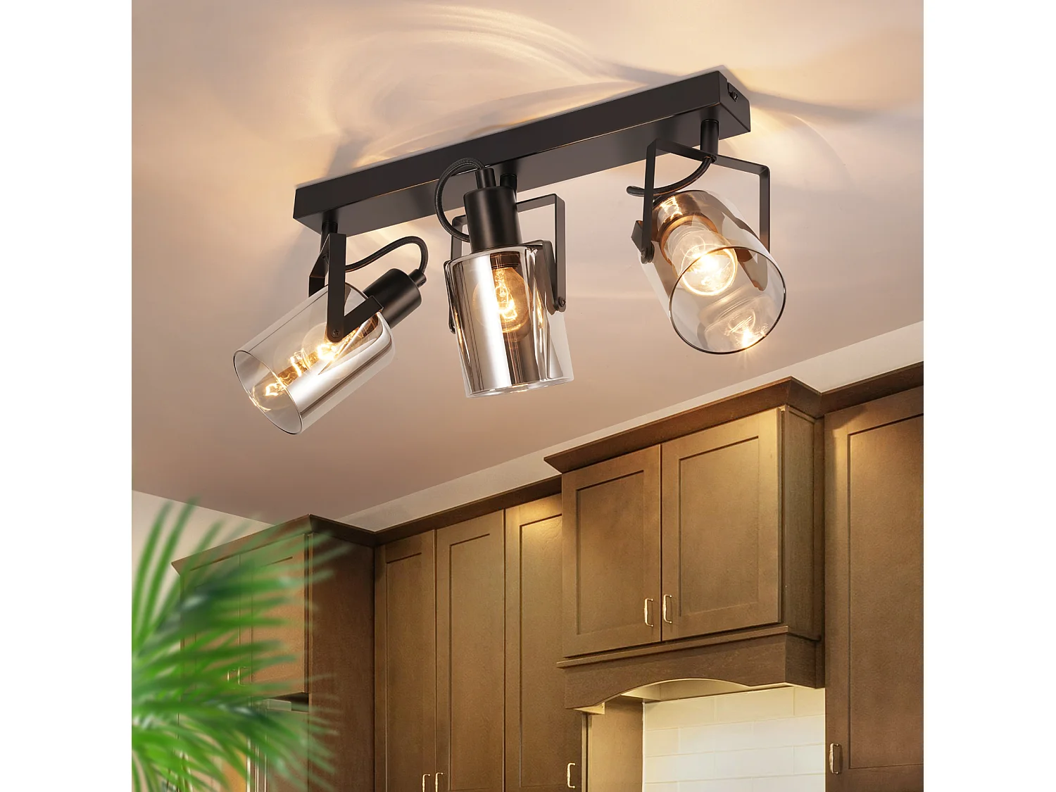 NETTLIFE Spot de plafond Spots de plafond noirs 3 ampoules orientable 350° E14 spots verre