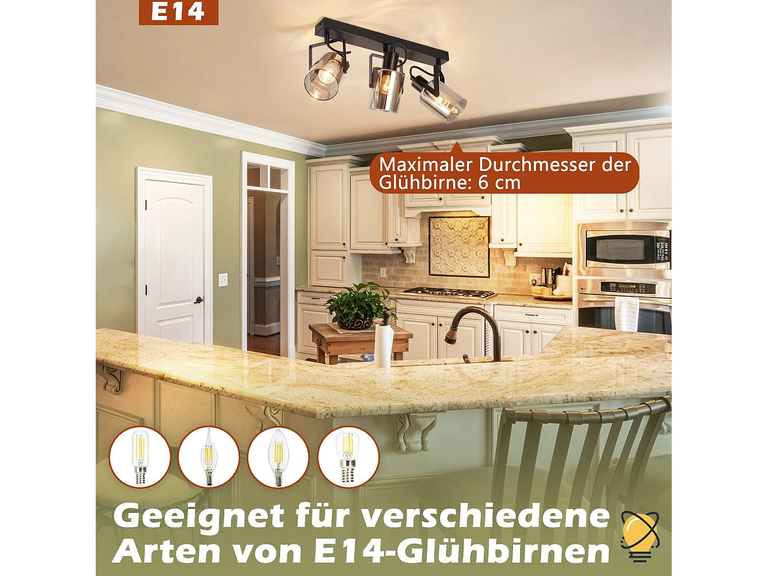 NETTLIFE Spot de plafond Spots de plafond noirs 3 ampoules orientable 350° E14 spots verre