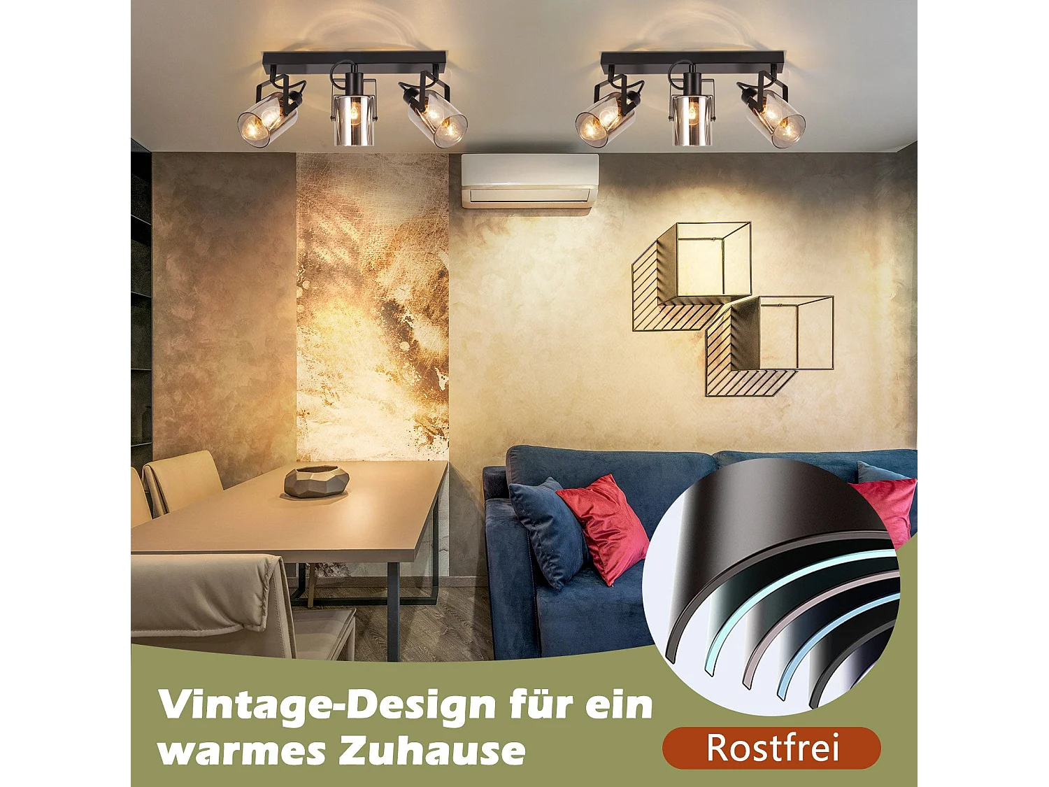 NETTLIFE Spot de plafond Spots de plafond noirs 3 ampoules orientable 350° E14 spots verre