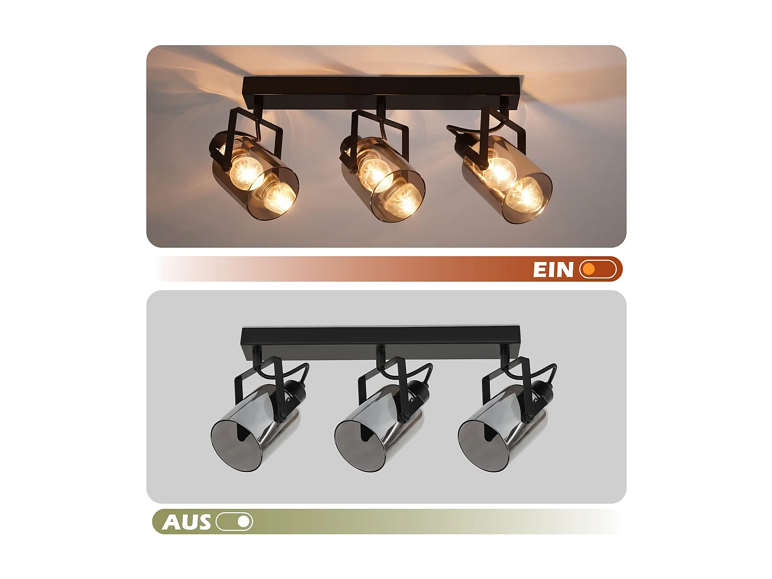 NETTLIFE Spot de plafond Spots de plafond noirs 3 ampoules orientable 350° E14 spots verre