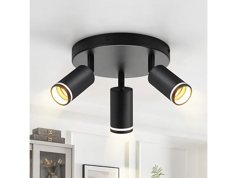 NETTLIFE Nowoczesna czarna lampa sufitowa: 3 regulowane metalowe punkty sufitowe, lampa sufitowa GU10, do sypialni, jadalni, bez żarówki