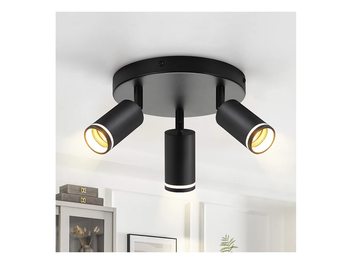 NETTLIFE Plafonnier noir moderne : 3 spots de plafond orientables en métal, plafonnier GU10, pour chambre, salle à manger, sans ampoule