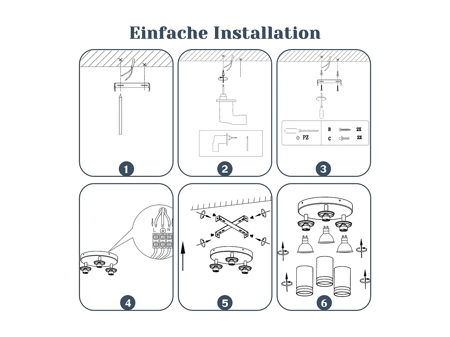 NETTLIFE Plafonnier noir moderne : 3 spots de plafond orientables en métal, plafonnier GU10, pour chambre, salle à manger, sans ampoule