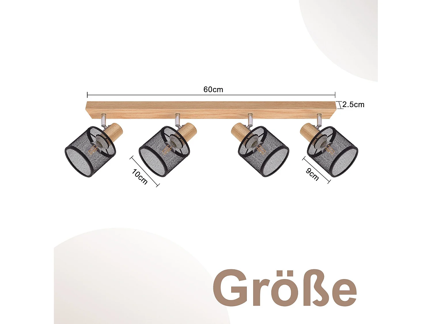 NETTLIFE Plafón 4 focos aspecto madera negra - Plafón E14 orientable 350° 4 bombillas máx 25w moderno para salón dormitorio cocina.