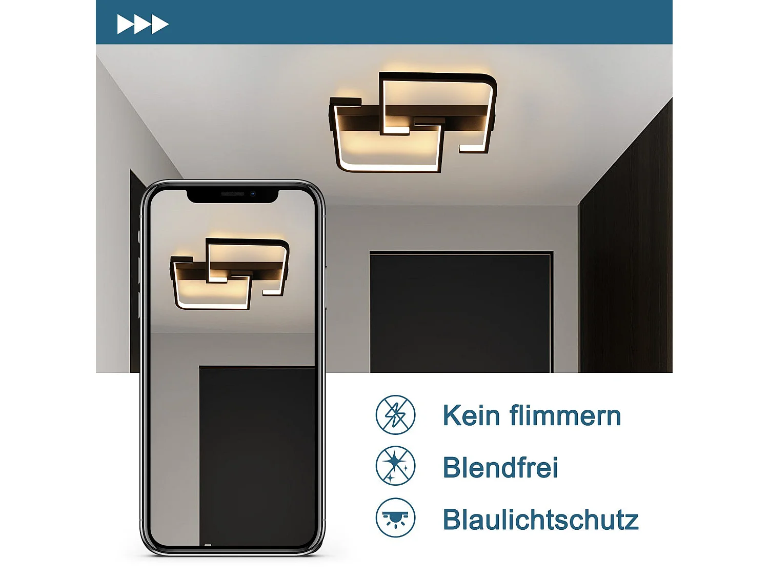 NETTLIFE Plafondlamp LED vierkant Zwart 30cm 2-Lichts 3000K Warm wit Licht Metaal Moderne Slaapkamerverlichting voor Keuken | Woonkamer | Hotel 19W