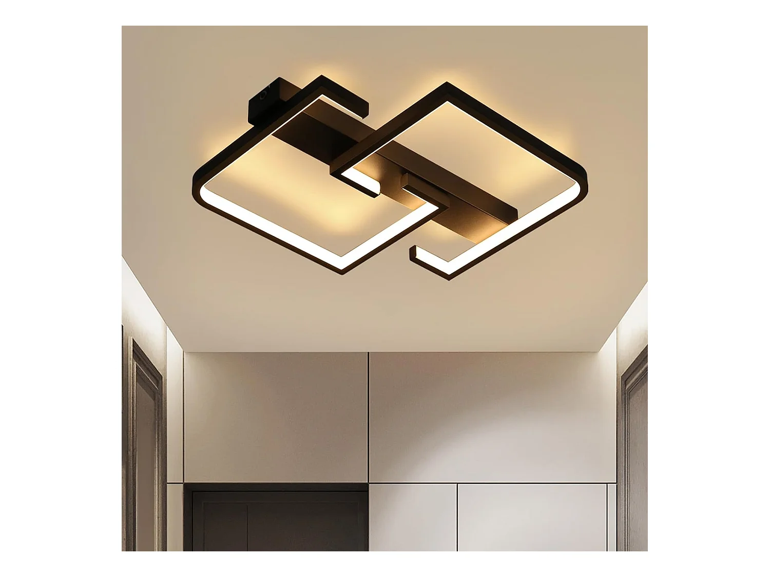 NETTLIFE Plafonnier LED Plafonnier Noir 19W 30CM Moderne Blanc Chaud 3000K Design Géométrique
