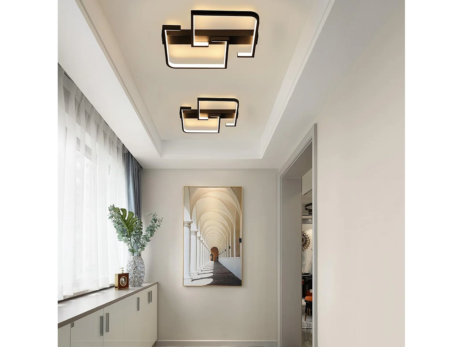 NETTLIFE Plafondlamp LED vierkant Zwart 30cm 2-Lichts 3000K Warm wit Licht Metaal Moderne Slaapkamerverlichting voor Keuken | Woonkamer | Hotel 19W